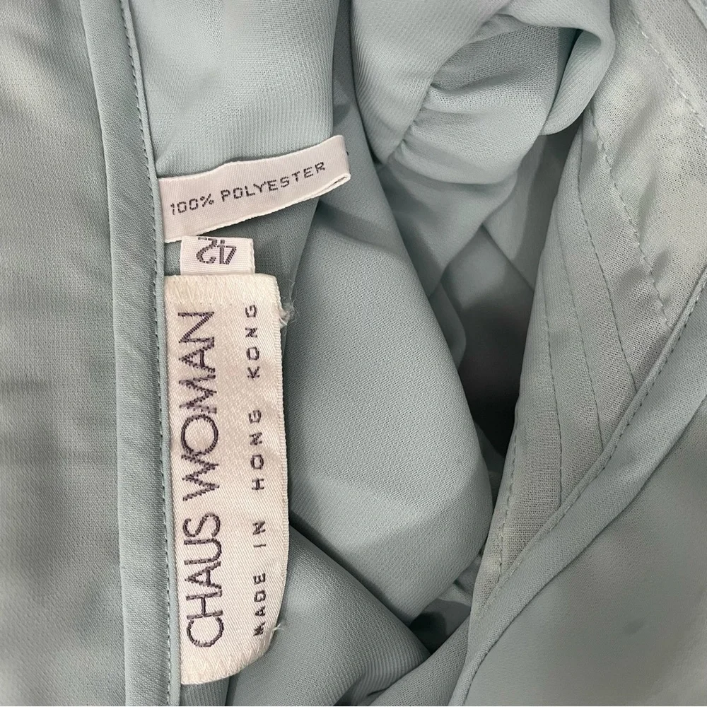 Vintage Chaus woman lace sheer blouse size Xl pale blue cream Pearl buttons - Picture 8 of 8